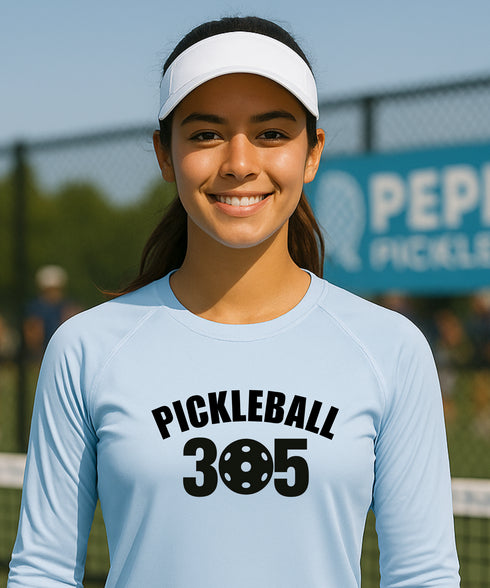 Pepini Pickleball 305 | Long Sleeve Performance Tee by Pepini Pickleball β white Men's Long Sleeve Performance Tee front view